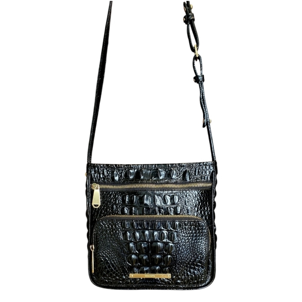 BRAHMIN Tilda Melbourne Croc-Embossed Leather Crossbody in Black